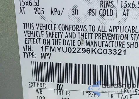 2006 Ford Escape Xls/Xls Manual из США, поврежденный, VIN 1FMYU02Z96KC03321